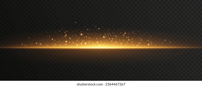 Sparkling backlight isolated on dark transparent background. Bright golden flash with dynamic magical particles. Magic light effect. Vector illustration. EPS 10.