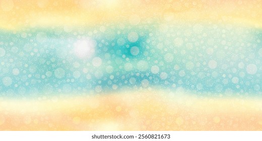 Sparkling beach seamless bg with bubbles and overlay noise texture. Yellow and blue pastel summer wallpaper. Vector illustration with gradient mesh