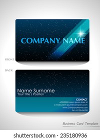 A sparkling blue business card design on a white background 