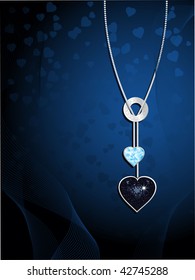 sparkling blue and crystal hearts threaded through a silver circle
