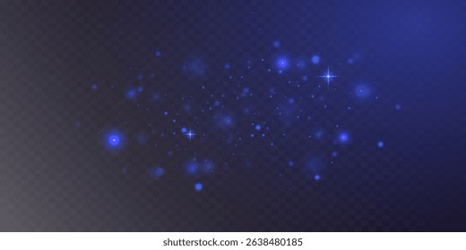 Sparkling blue dust particles. Light effect of glare and stars. On transparent background. Vector EPS 10.