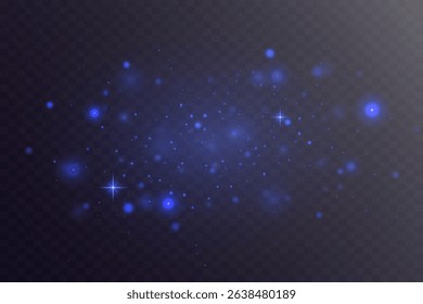 Sparkling blue dust particles. Light effect of glare and stars. On transparent background. Vector EPS 10.