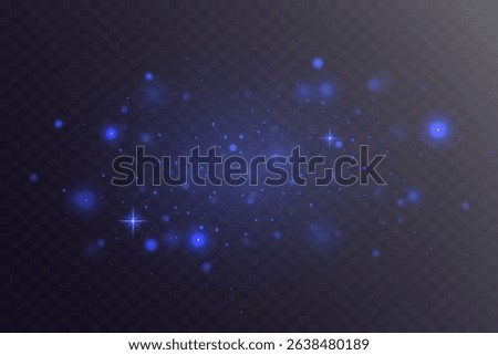 Sparkling blue dust particles. Light effect of glare and stars. On transparent background. Vector EPS 10.