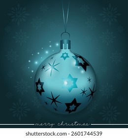 A sparkling blue holiday sphere with a beautifully detailed star motif.