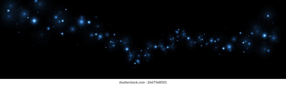 A sparkling blue light background. Sparkling particles with blue glow, glitter, magic dust, futuristic neon graphics, technological texture, luxurious festive overlay, transparent abstract effect.