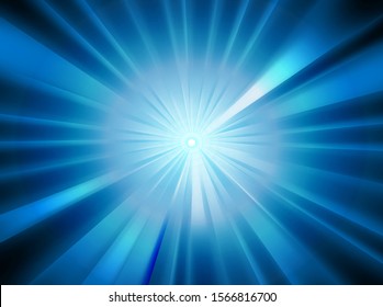 Sparkling blue rays in a straight line from the center - beautifully distributed, backgrounds, abstract - vector