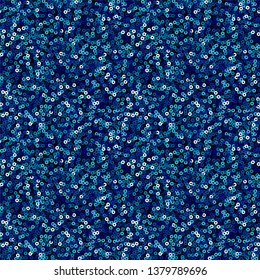 Sparkling blue sequins seamless pattern circle glitter scale vector background closeup