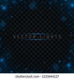 Sparkling blue texture. Dark stage background with blue rays of spotlight and falling sparkling.Star dust sparks in explosion on black background. Blue light dust.