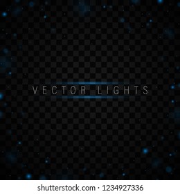 Sparkling blue texture. Dark stage background with blue rays of spotlight and falling sparkling.Star dust sparks in explosion on black background. Blue light dust.