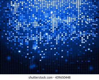 Sparkling Blue Tiles Disco Wall Background with Lens Flares