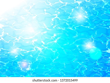 Sparkling blue water surface. Ripples and waves. Reflections on the water. Vector illustration.
