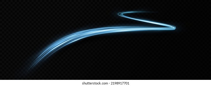 Sparkling blue wavy light effect. Glowing luxury lines effect. Silver glittering magic particles trail isolated on transparent background.