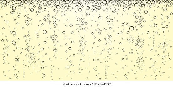 sparkling bubbles of champagne on a background of champagne