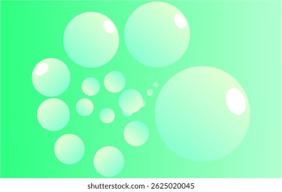 Burbujas brillantes sobre un fondo verde fresco