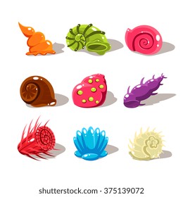 Sparkling Cartoon Sea Shells. Vector Illustration Collection
