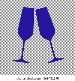 Sparkling champagne glasses. Blue icon on transparent background.