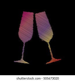 Sparkling champagne glasses. Coloful chalk effect on black backgound.