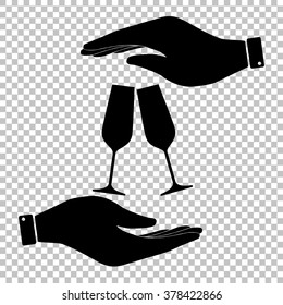 Sparkling champagne glasses. Flat style icon vector illustration.