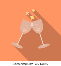 Sparkling champagne glasses icon in flat style isolated on white background. Christmas Day symbol stock vector illustration.