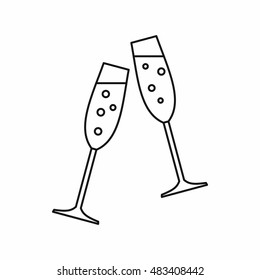 Sparkling champagne glasses icon in outline style isolated on white background vector illustration