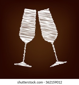 Sparkling champagne glasses icon. Vector illustration with chalk effect