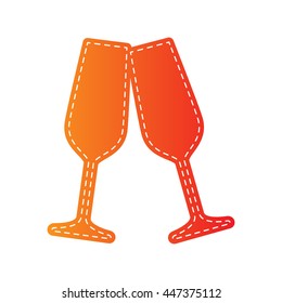 Sparkling champagne glasses. Orange applique isolated.