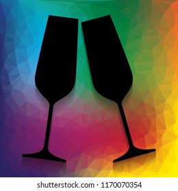 Sparkling champagne glasses. Vector. Flat style black icon on white.