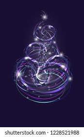 Sparkling christmas tree like swirled lines with stars, vector illustration
