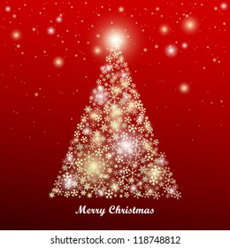 Sparkling Christmas tree made of snowflakes, vector illustration