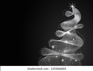 Sparkling Christmas Tree made of wave flow. Vector illustration on black background.