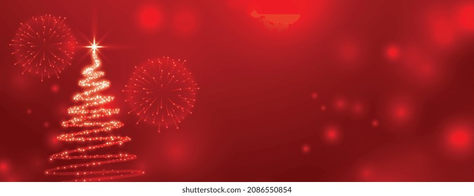 sparkling christmas tree on red bokeh shiny background