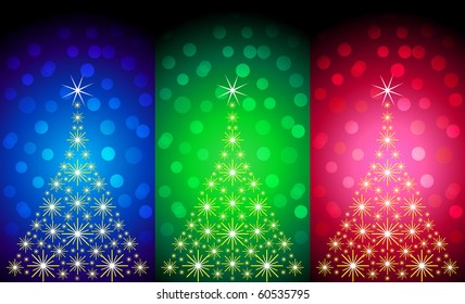 Sparkling Christmas Trees On Blurry Lights (Vector)