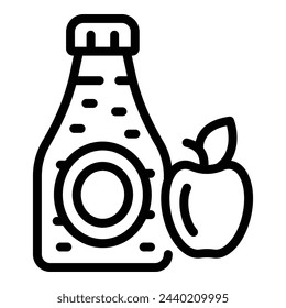 Sparkling cider bottle icon outline vector. Apple fizzy drink. Natural fermented fruity beverage