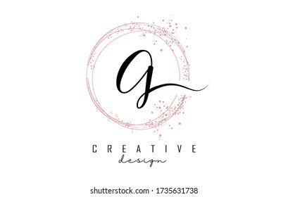 Sparkling Circles And Dust Pink Glitter Frame For Handwritten G Letter Logo. Shiny Rounded Vector Illustration With G Letter.
