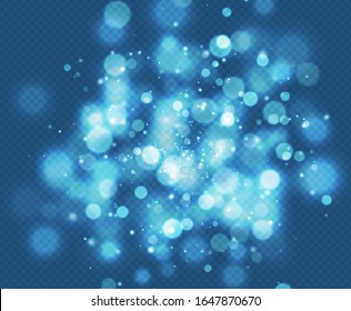 Sparkling cloud bokeh effect glow sparks. Classic blue color abstract backdrop on tramsparent background