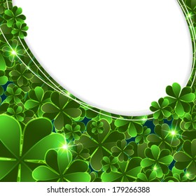 Sparkling clover with place for text.  St. Patrick's Day abstract background