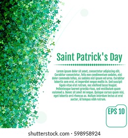 Sparkling clover shamrock leaves isolated on White background. Abstract St. Patrick's day background for your greeting cards design or website. Vector illustration