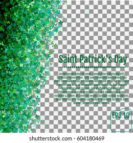 Sparkling clover shamrock leaves isolated on White background. Abstract St. Patrick's day background for your greeting cards design or website. Vector illustration on a transparent background.