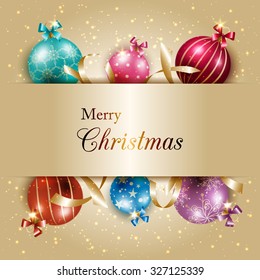 Sparkling Colorful Christmas Ball on Gold Color Background