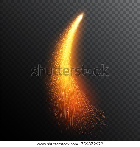 Sparkling comet. Trail of firework. Falling star. Fiery sparks.