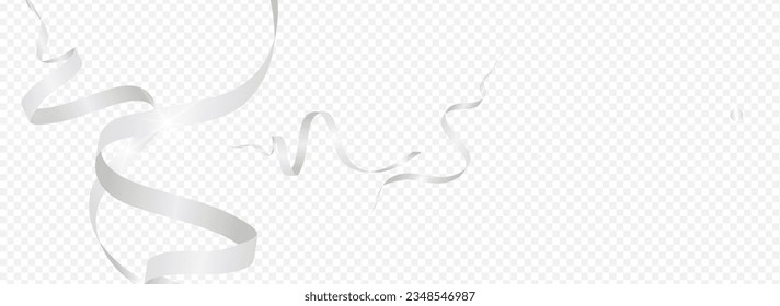 Sparkling Confetti Happy Vector Panoramic Transparent Background. Fun Star Illustration. Serpentine Celebrate Design. Grey Isolated Template.
