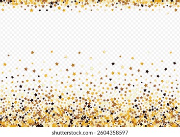 Sparkling Confetti Vector Transparent Background. Yellow Party Star Border. Space Cosmos Template.  Gold Xmas Shine Pattern.