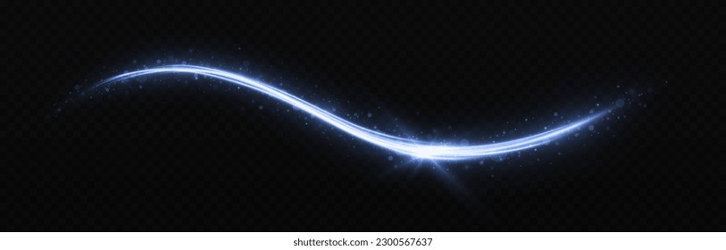 Sparkling cosmic trail. Christmas light effect. Glittering bright trail on transparent background. Confetti glowing wave.