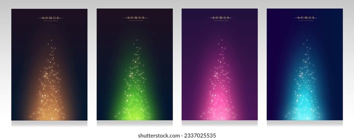 Sparkling cover sets. Elegant collection backgrounds with stars, glows of light and sparkles. Bright luxury brochures, Christmas, glowing and fantastic bokeh  effect. 