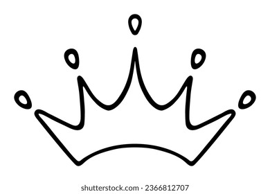 Sparkling crown. Front view. Sketch. Precious headdress with sharp ends. Attribute of a royal person. Vector illustration. Doodle style. Outline on isolated background. Coloring book for children.