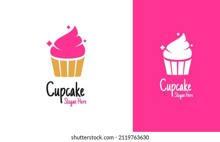 Sparkling cupcake logo with simple or minimal style. Delicious and sweet
