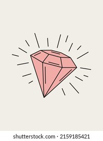 Sparkling diamond. Linear Symbol, logo, print, Vector illustration. 