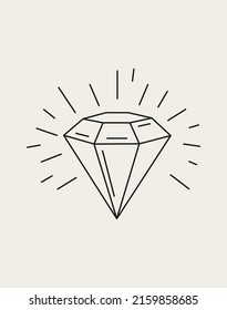  Sparkling diamond. Linear Symbol, logo, print, Vector illustration.