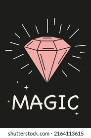 Diamantes esparcen. Símbolo lineal, logotipo, afiche, tarot de tarjeta, impresión, ilustración vectorial en un fondo negro.