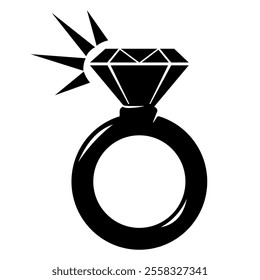 Sparkling Diamond Ring Black Silhouette Illustration Icon
